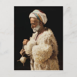 Ein Hirte aus dem heiligen Land, der Wolle spinnt Postkarte