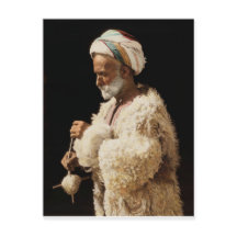 Ein Hirte aus dem heiligen Land, der Wolle spinnt