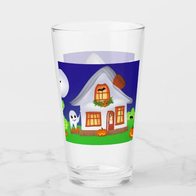 Ein hochwertiges Glas mit Halloween House & Ghost (Vorderseite)