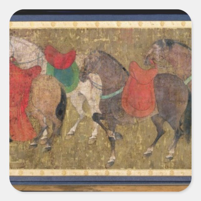 Ein Hof mit Pferden Quadratischer Aufkleber (Vorderseite)