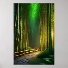 Ein Holzweg durch den dichten Wald Poster