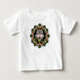 Ein Holzwolf umgeben von Ladys Slipper Baby T-shirt