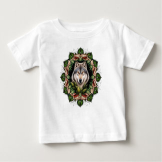 Ein Holzwolf umgeben von Ladys Slipper Baby T-shirt
