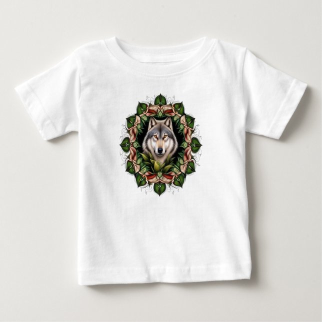 Ein Holzwolf umgeben von Ladys Slipper Baby T-shirt (Vorderseite)