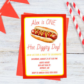 Ein Hot Diggity Hund! Hot Dog erste Geburtstagspar Einladung