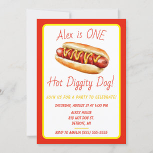 Ein Hot Diggity Hund! Hot Dog erste Geburtstagspar Einladung