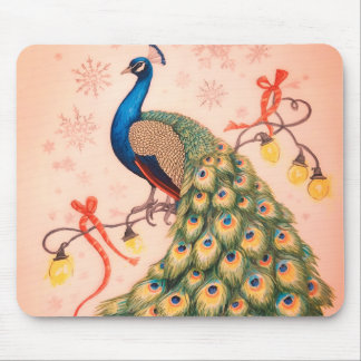 Ein hübsch sitzender Weihnachtspfau auf einem dick Mousepad