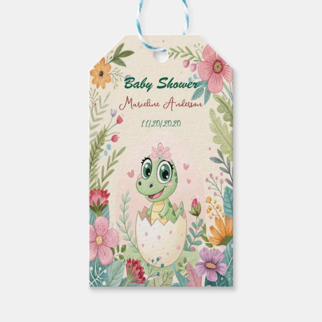 ein hübscher Dinosaurier Wasserfarbenhahn bald Geschenkanhänger (Vorderseite)