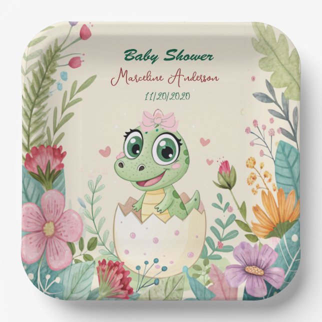 ein hübscher Dinosaurier Wasserfarbenhahn bald Pappteller (Vorderseite)