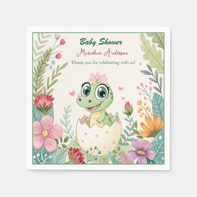 ein hübscher Dinosaurier Wasserfarbenhahn bald Serviette (Vorderseite)