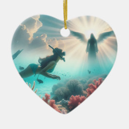 Ein hübsches Gal findet beim Schnorcheln einen Eng Keramik Ornament