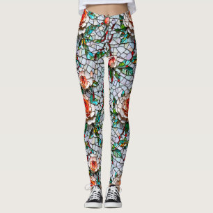 Ein Hübsches Mosaik-Blumenmuster aus Imitaten Leggings
