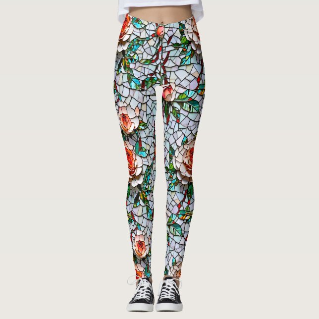 Ein Hübsches Mosaik-Blumenmuster aus Imitaten Leggings (Vorderseite)