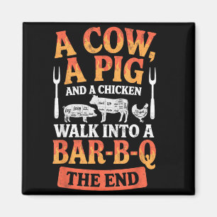 Ein Huhn und eine Kuh gehen in einen BBQ-Witz Witz Magnet