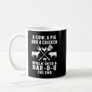 Ein Huhn und eine Kuh laufen in eine GRILLEN GRILL Kaffeetasse