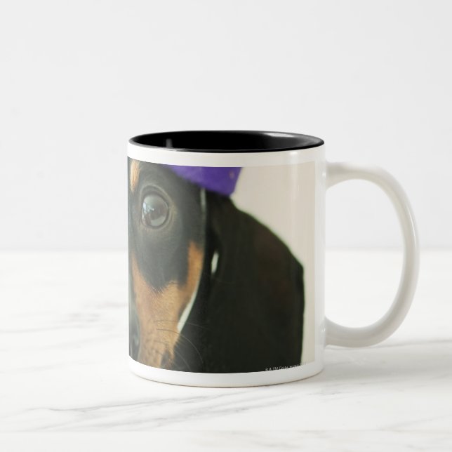 Ein Hund, der einen lustigen Hut trägt Zweifarbige Tasse (Rechts)