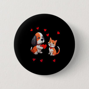 Ein Hund, der mir ein rotes Herz bietet, eine Katz Button