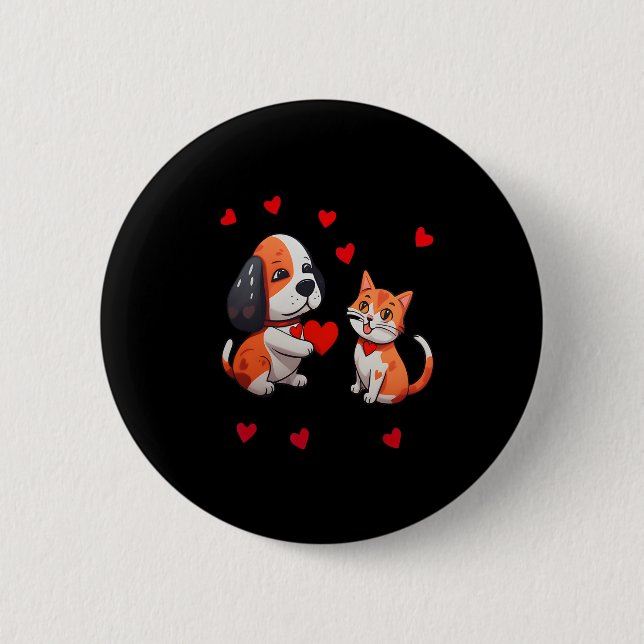 Ein Hund, der mir ein rotes Herz bietet, eine Katz Button (Vorderseite)