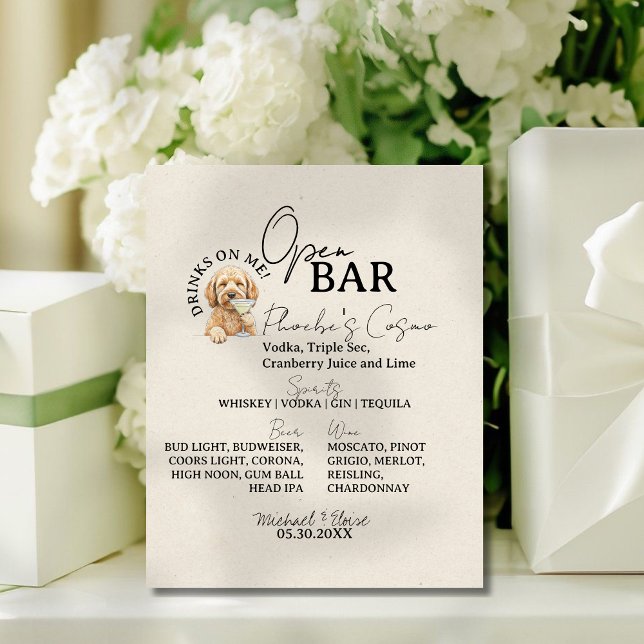 Ein Hund Hochzeit Signature Drink Open Bar Sockelschild (Accent your open bar with this One Dog Wedding Signature Drink Open Bar Pedestal Sign!)