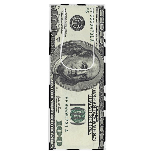 Ein Hundert Dollar-Scheck Geschenktüte Für Weinflaschen (Vorderseite)