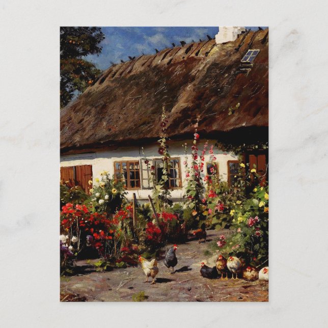 Ein Hütte-Garten mit Hühnern von Peder Monsted Postkarte (Vorderseite)