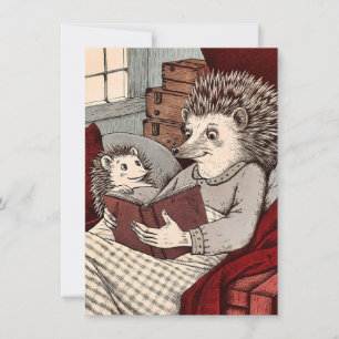 Ein Igel in einem Cover, der ein Buch unter Dankeskarte