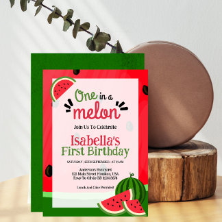 Ein in einem Melon Watermelon Girl 1. Geburtstag Einladung