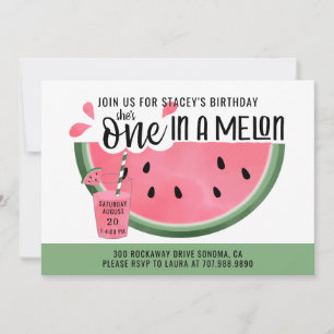 Ein In Einem Melone Rosa Grün Aquarell 1. Geburtst Einladung