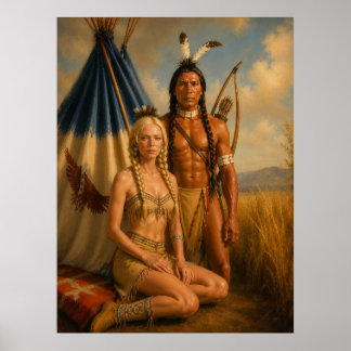 Ein indianischer Krieger und seine blonde Squaw KU Poster
