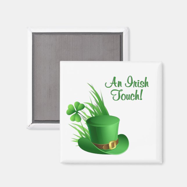 Ein irischer Leprechaun-Touch Kleeblatt Hut im Gra Magnet (Vorderseite/Rückseite)