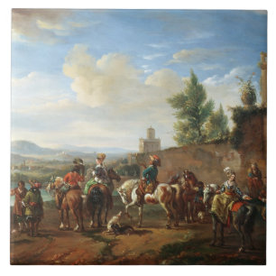 Ein Jagd-Party durch ein Landhaus (Öl auf Fliese