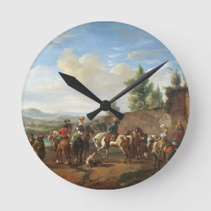 Ein Jagd-Party durch ein Landhaus (Öl auf Runde Wanduhr