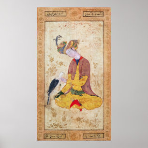 Ein Jäger, der seinen Falken streichelt Poster