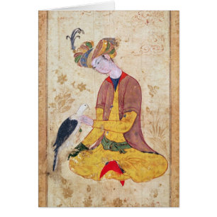 Ein Jäger, der seinen Falken streicht