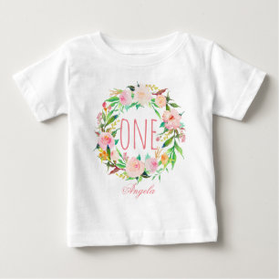 Ein Jahr alt Geburtstag Baby Girl Blumenstrauß-3 Baby T-shirt