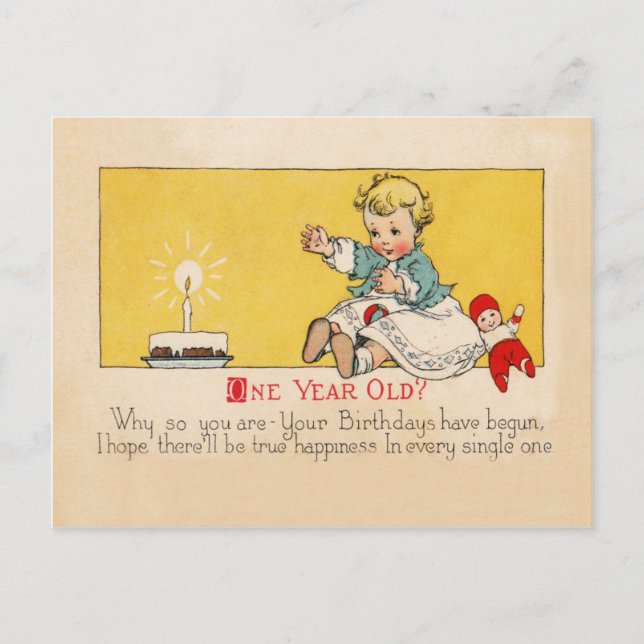 Ein Jahr alt Geburtstag Postkarte (Vorderseite)