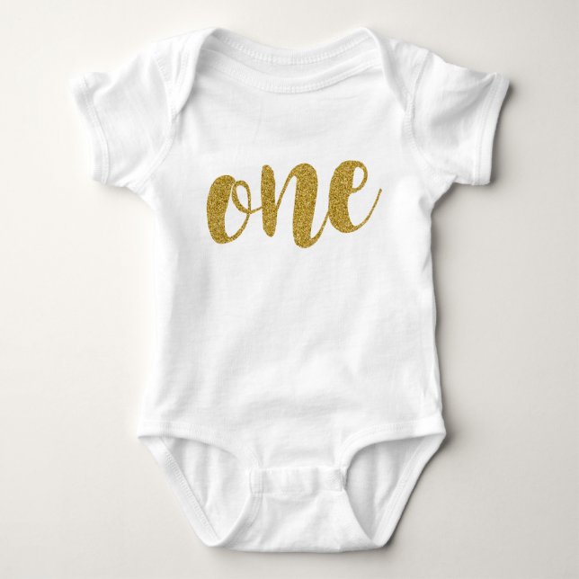 Ein Jahr alt Niedlich Golden Glitzer Baby Bodysuit Baby Strampler (Vorderseite)