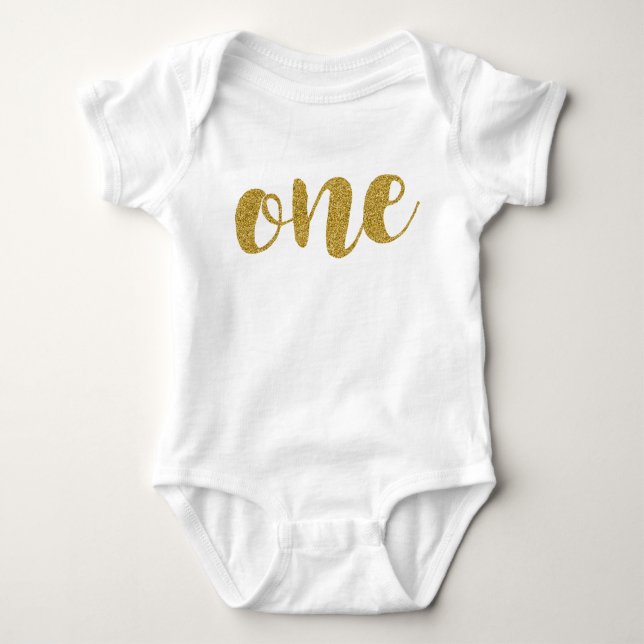 Ein Jahr alt Niedlich Golden Glitzer Baby Bodysuit Strampler (Vorderseite)