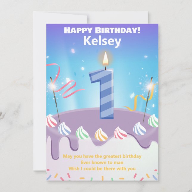 ein Jahr alte Happy Birthday Card personalisiert (Vorderseite)