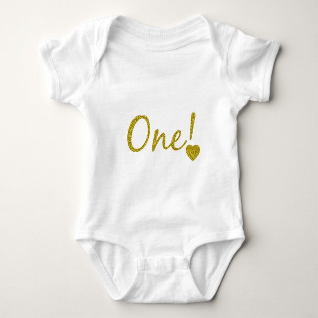 Ein Jahr alter Gold Glitzer Baby Jersey Bodysuit Baby Strampler (Vorderseite)