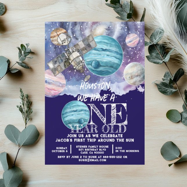 Ein Jahr alter Weltraumamonent Geburtstag Einladung (Von Creator hochgeladen)