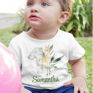 Ein Jahr altes Waldland Hirsch 1 Geburtstag Baby T-shirt