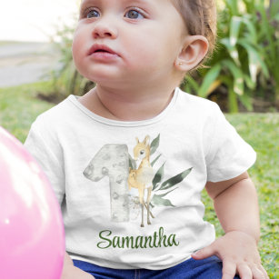 Ein Jahr altes Waldland Hirsch 1 Geburtstag Baby T-shirt