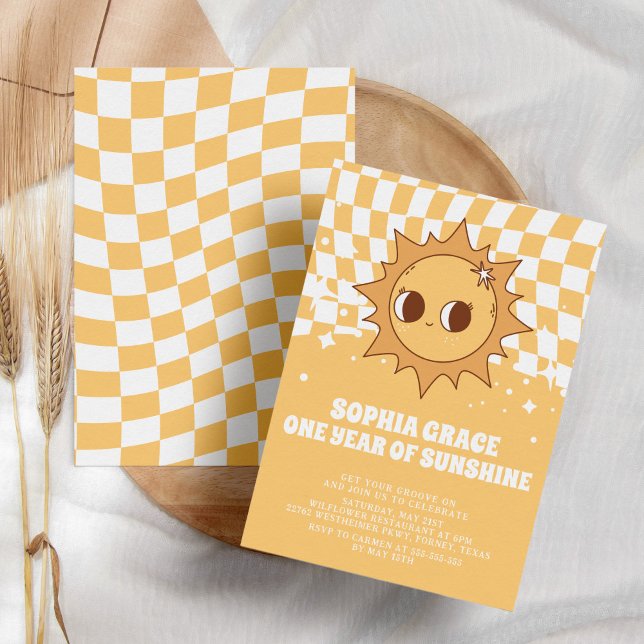 Ein Jahr Sonnenschein Gelber Groovy 1. Geburtstag Einladung (Von Creator hochgeladen)