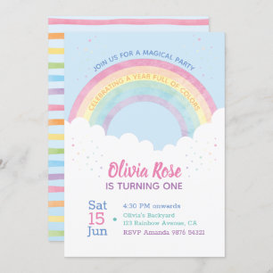 Ein Jahr voller Farben   Rainbow First Birthday Einladung