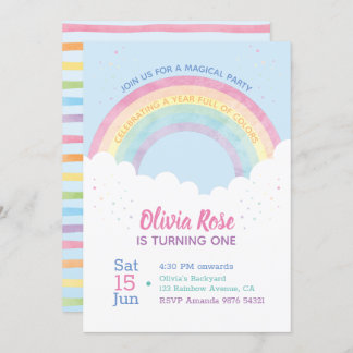 Ein Jahr voller Farben | Rainbow First Birthday Einladung