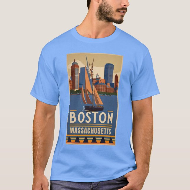 Ein Jahrgang Reisen Kunst in Boston Massachusetts  T-Shirt (Vorderseite)
