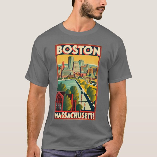Ein Jahrgang Reisen Kunst in Boston Massachusetts  T-Shirt (Vorderseite)