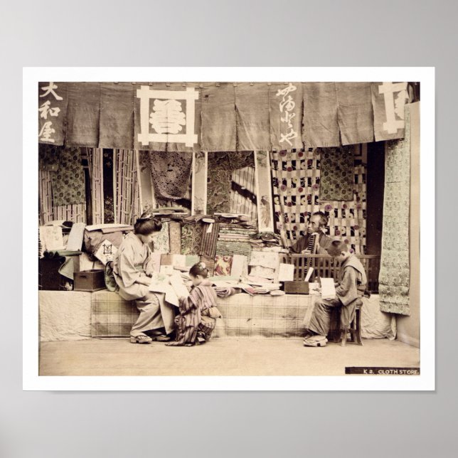 Ein japanischer Stoffladen, c.1890 (handfarbenes F Poster (Vorne)
