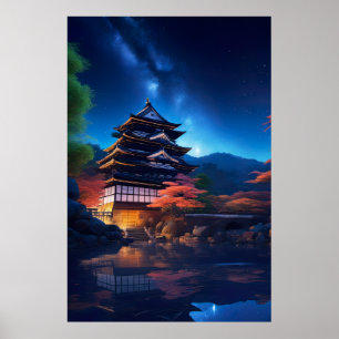 Ein japanisches Schloss inmitten der Sterne Poster
